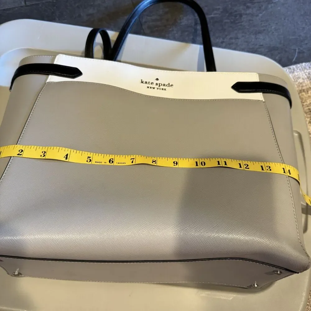 Kate Spade Staci Tote Colorblock Saffiano Leather Laptop Work Bag Gray White